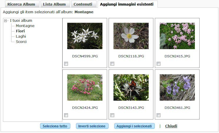 Aggiungi immagini esistenti