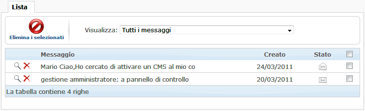 Lista delle richieste di contatto