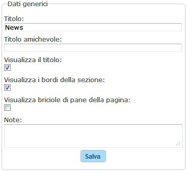 Pannello dei dati generici