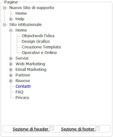 Pannello pagine contenenti la sezione