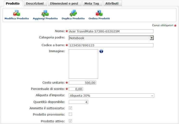 Descrizioni principali del prodotto