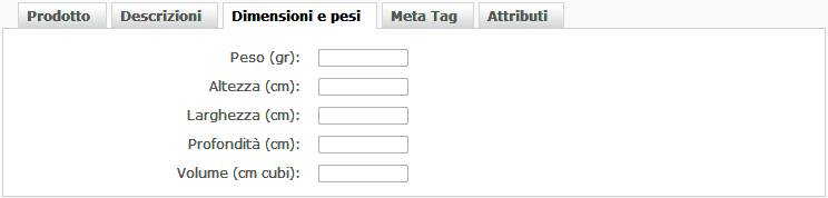 Dimensioni e pesi del prodotto