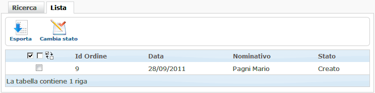 Lista degli ordini selezionati