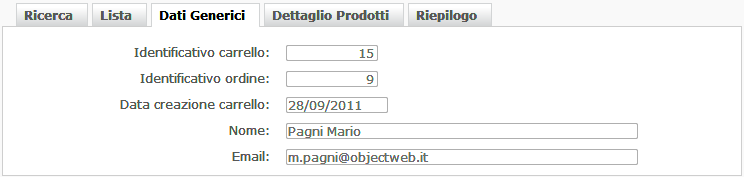 Dati generici relativi al carrello