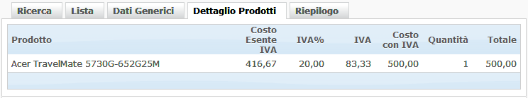 Visualizzazione dettaglio prodotti