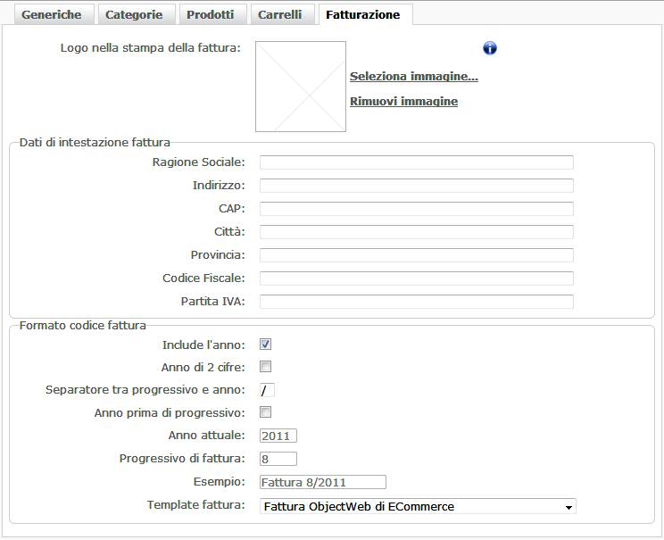 Configurazione dati di fatturazione
