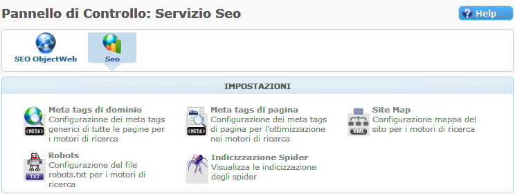 Pannello di controllo Seo