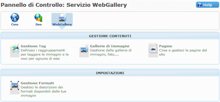 Pannello di controllo Gallery