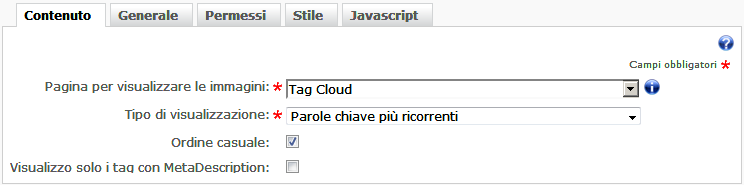 Configurazione galleria - Tag