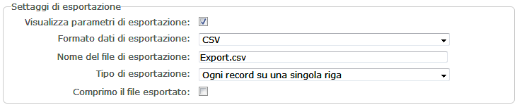 Parametri di esportazione dati
