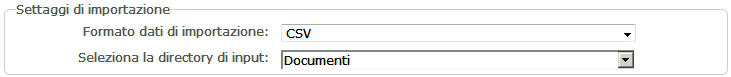 Parametri di importazione dati