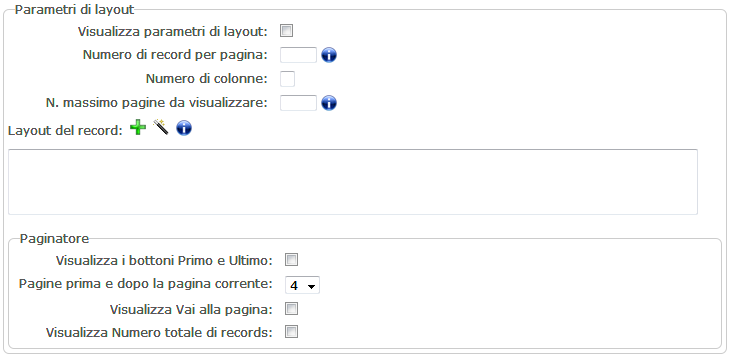 Parametri di visualizzazione layout personalizzato