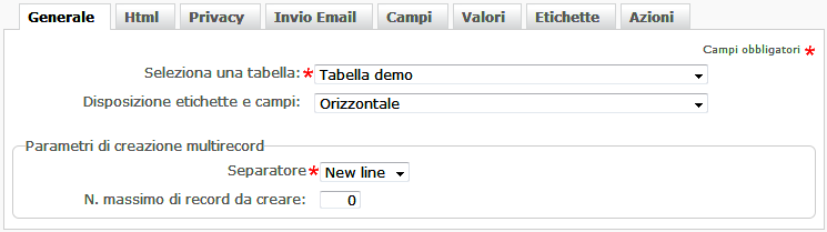 Scheda Generale tabelle utente - multirecord